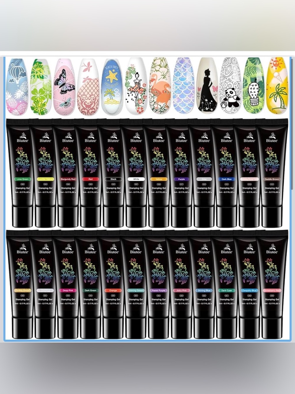 Biutee Nail Stamping Gel Polish Set 24 Colors UV/LED Nail Art New in Box